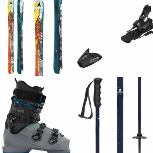 Kids Atomic Bent Chetler Mini Skis + Colt 7 GW Ski Bindings + K2 Reverb Ski Boots + evo Lil Send'r Adjustable Ski Poles + evo Sessel Helmet + Goggle Combo - Kids'