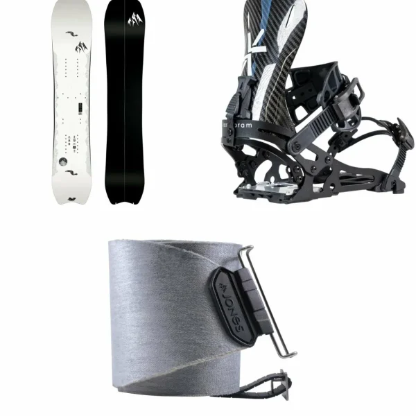 Jones Ultralight Stratos Splitboard + Karakoram Straightline + Split Interface Splitboard Bindings + Nomad Pro Universal Tail Clip Splitboard Skins 2025