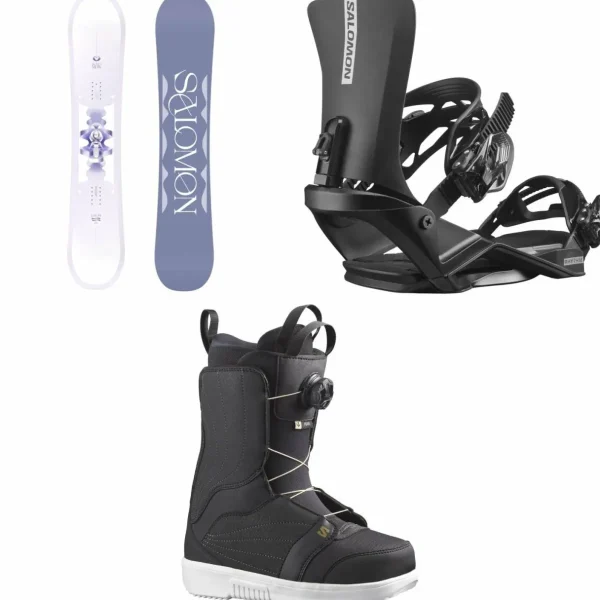 Salomon Lotus Snowboard + Rhythm Snowboard Bindings + Pearl Boa Snowboard Boots - Women's 2025