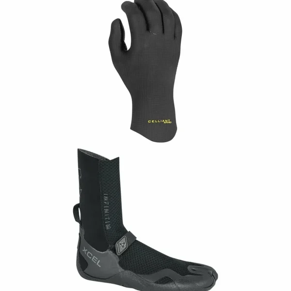 XCEL 2mm Comp X 5-Finger Wetsuit Gloves + 3mm Infiniti Split Toe Wetsuit Boots